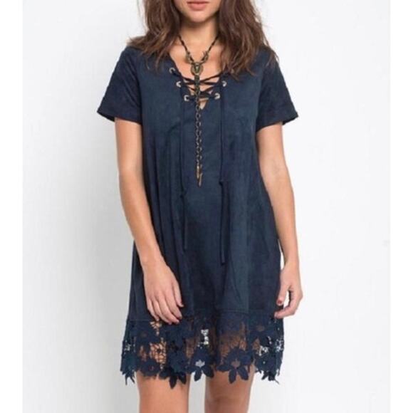 Muche et Muchette Dress Womens One Size Brown Eyelet Hem Faux Suede Boho - Picture 1 of 9